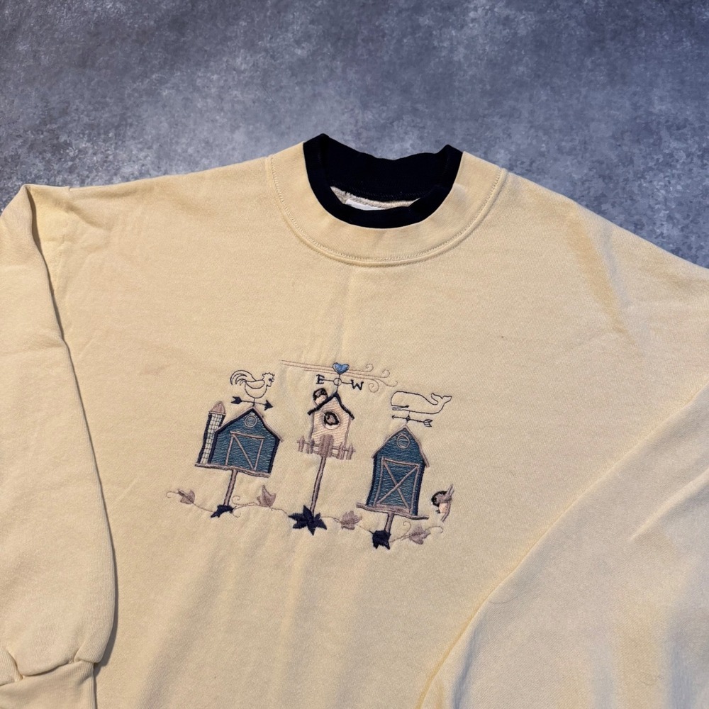 Vintage Grandma‎ Granny Bird House Crewneck Sweatshirt Women's Large Embroidered